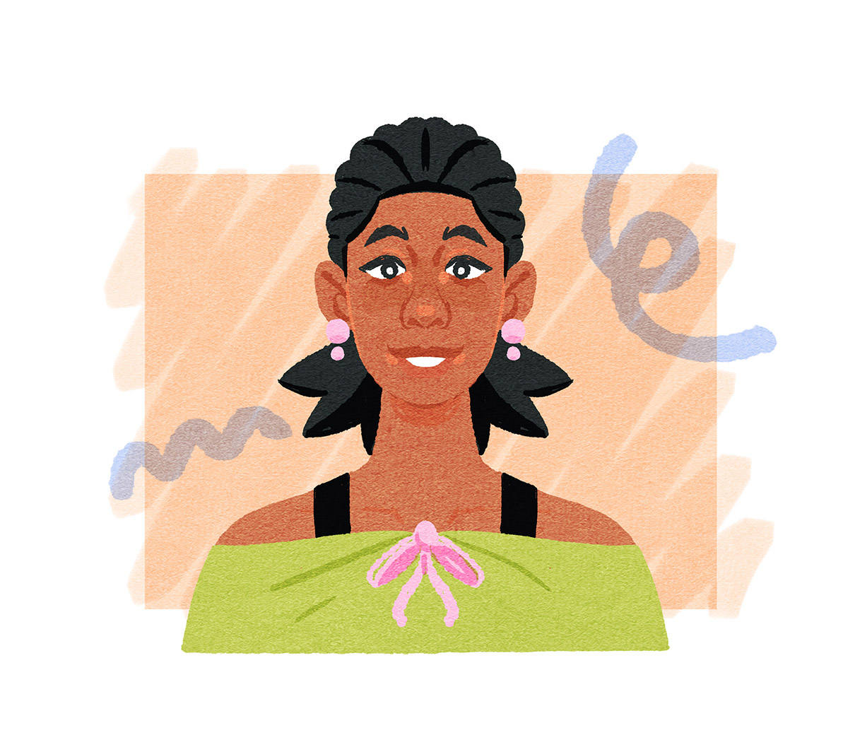 Woman portrait in soft illustration style with pastels and texture